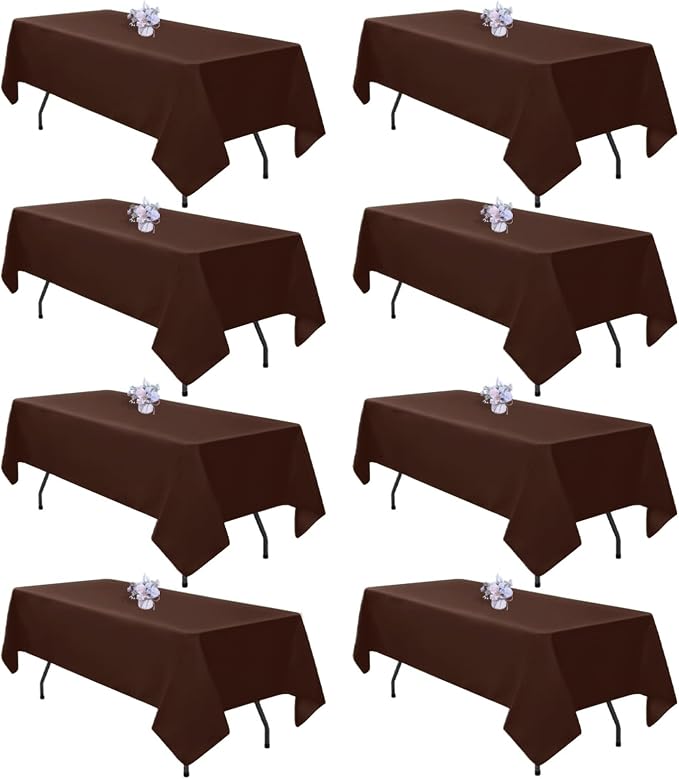 8 Pack Brown Tablecloth 60x102 Inch Rectangle Table Cloth for 6 Foot Rectangle Tables, Wrinkle Resistant Washable Polyester Fabric Rectangular Table Cover for Dining Banquet Wedding Party
