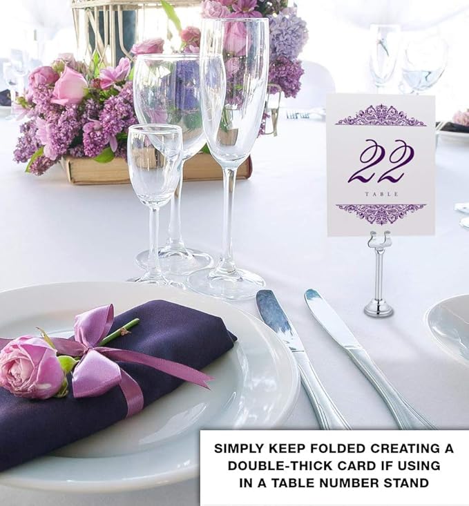 Paisley Wedding Table Numbers (Select Color/Quantity), Champagne, Eggplant, 1-60, Double Sided, Tent or Use in a Stand, Great for Parties & Restaurants - Made in the USA