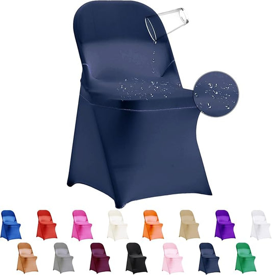 12 PCS Waterproof Stretch Spandex Folding Chair Covers, Dining Room Chair Slipcovers Protector for Wedding, Banquet, Party, Holidays, Celebration and Decoration（Navy Blue）