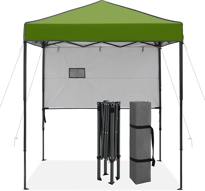 6x4 Pop Up Canopy Tent with Half Wall Panel, Instant Portable Beach Canopy, Outdoor Tent with Carry Bag for Camping, Sports, Tailgating, Events, Grass Green