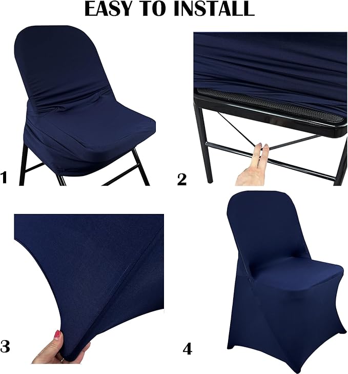 10PCS Stretch Spandex Folding Waterproof Chair Covers,Universal Fitted Chair Cover Protector for Wedding Party Banquet Holidays Celebration Decoration(Navy Blue)