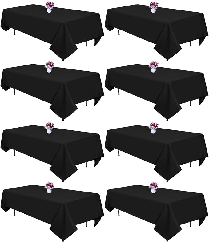 8 Packs Black Tablecloths 60x102 Inch Rectangular Table Cloths for 6 Foot Rectangle Tables, Wrinkle Resistant Washable Polyester Fabric Tablecloth for Dining Wedding Buffet Party Banquet