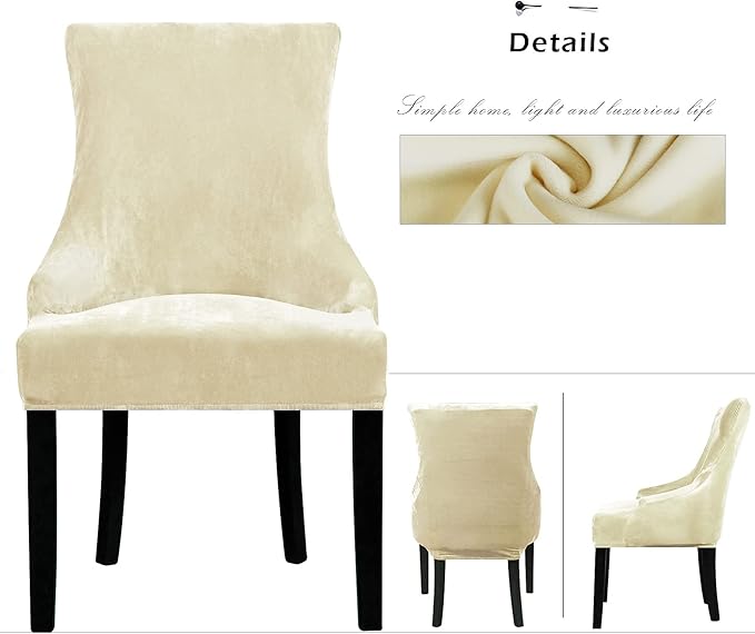 Lellen Velvet Stretch Wingback Chair Cover Slipcover - Reusable Protector Cover for Dining Room Banquet Home Decor etc Machine Washable Hand Washable (Cream, 2PC)