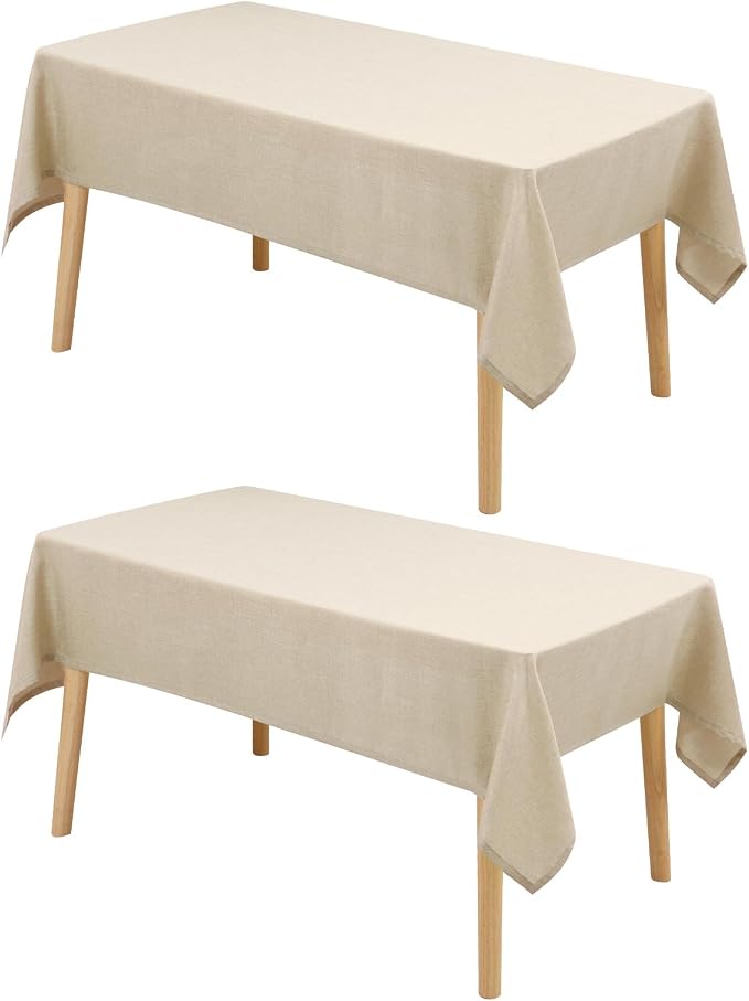 Hiasan 2 Pack Faux Linen Square Tablecloth - Wrinkle and Stain Resistant Washable Table Cloth for Kitchen Dining Room Holiday Table Cover for Party Dinner, Beige, 60 x 60 Inch