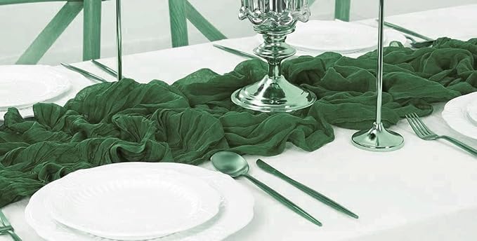 MDS Pack of 25 Cheesecloth Table Runner 35x120 Inch, 10FT Long Gauze Cheese Cloth Table Runner for Wedding Party Birthday Bridal Shower Farmhouse Garden Boho Rustic Table Decoration - Hunter Green