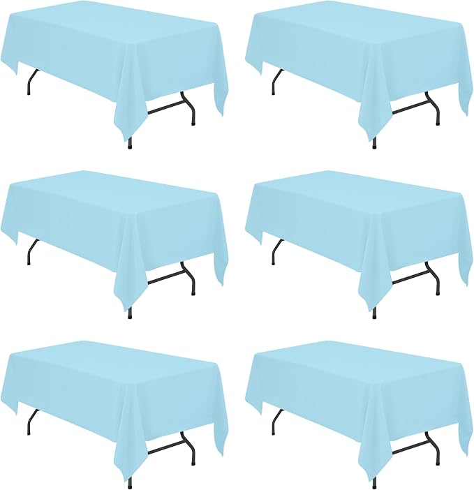 BRILLMAX 6 Pack Light Blue Tablecloths 60 x 102 Inch for 6ft Rectangle Tables - 150 GSM Polyester Fabric, 15" Standard Drop, Water, Stain & Wrinkle Resistant Cloth Cover for Wedding Dining Buffet