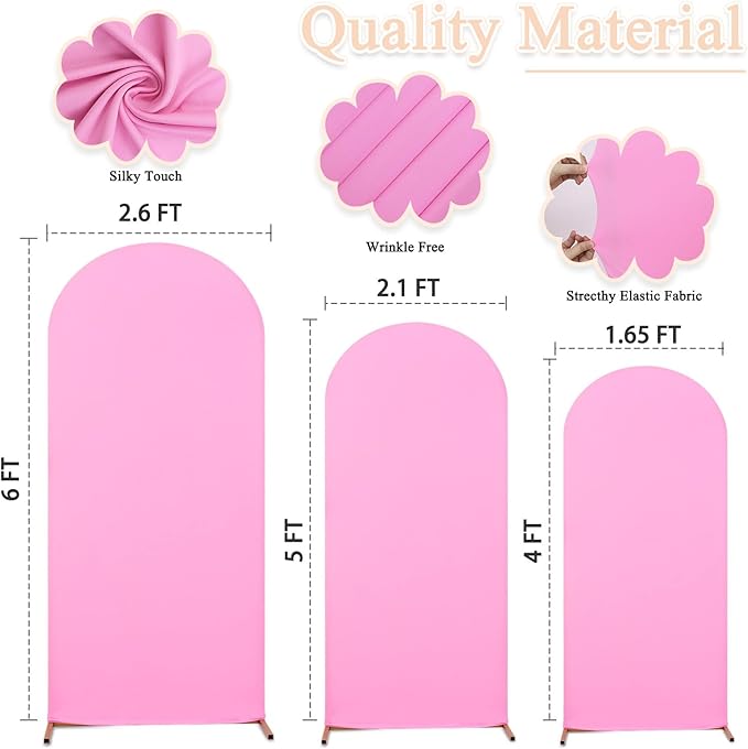 Wedding Arch Cover Pink Arch Backdrop Covers Set of 3 Arches Backdrop Stand Covers Spandex Fitted Round Balloon Arch Cover for Metal Arch Frame Baby Shower Birthday Garden Party 6ft 5ft 4ft