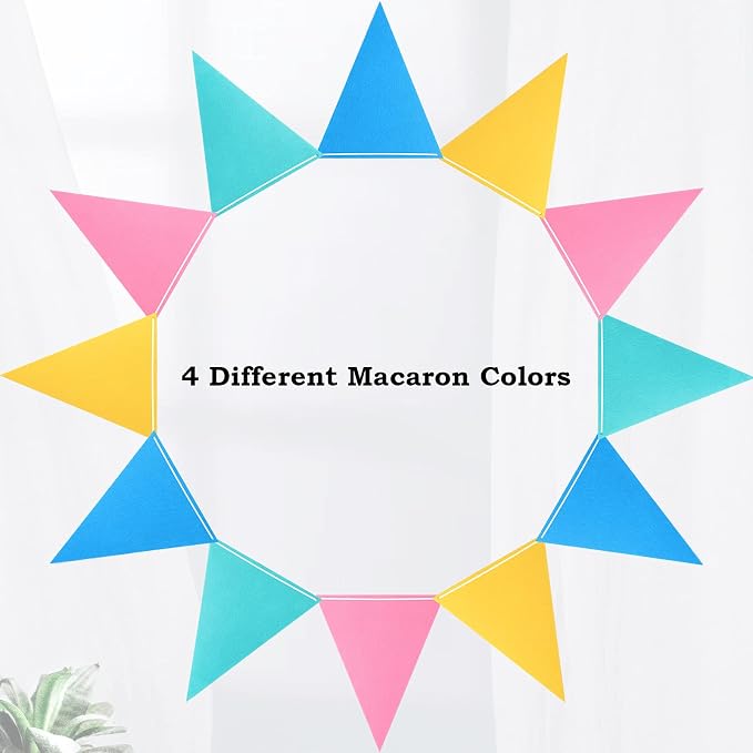 Outus 6 Pack 72 Flags/8.2 ft Rainbow Pennant Banner, Multicolor Bunting String Triangle Flags Garland for Birthday Party Classroom Carnival Baby Shower Indoor Outdoor Decorations(Macaron Colors)