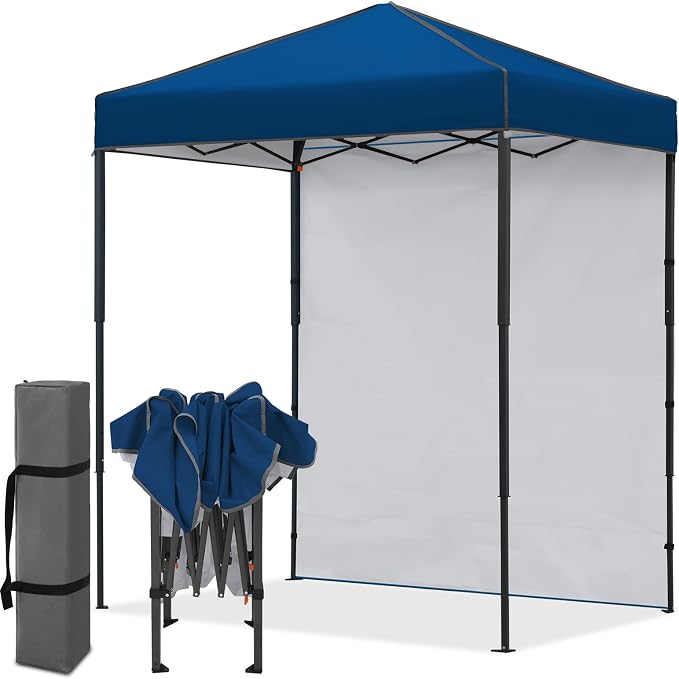 EAGLE PEAK 6x4 Instant Pop Up Canopy Tent with 1 Side Wall Panel, Straight Leg Sun Shelter, Portable Canopy with Carry Bag for Camping, Beach & Sports, Dark Blue