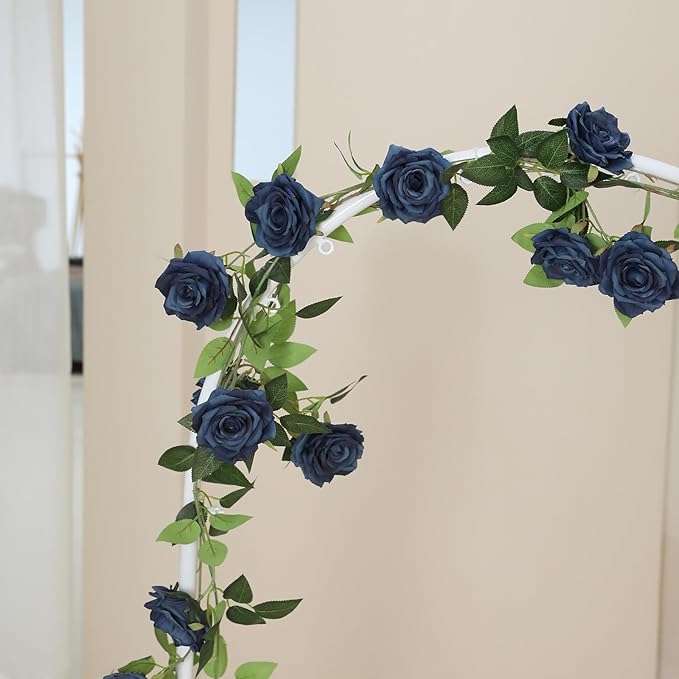 dallisten 2 Strands 73'' Artificial Silk Rose Flower Vines Garland, Fake Roses Floral Green Leaves Hanging Plant for Wedding Arrangement Decoration, Wall, Party, Bedroom, Home Decor (Blue)