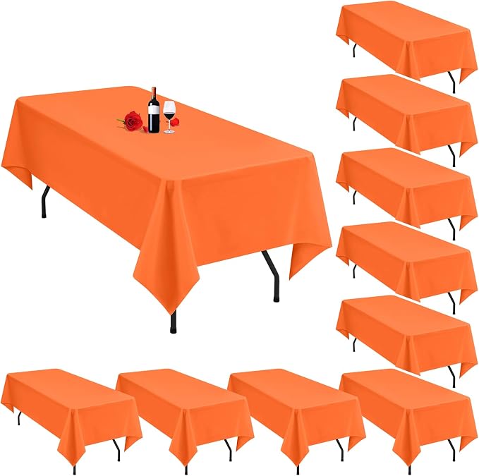 10 Pack Orange Tablecloth 60 x 102 Inch Tablecloths for 6 Foot Rectangle Tables Orange Table Cloth Washable Polyester Fabric Table Cloths for Parties Wedding Banquet