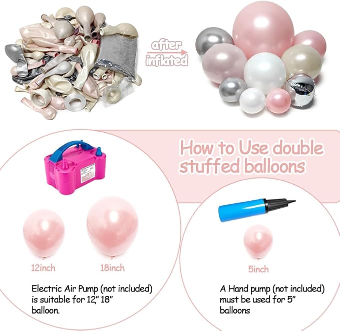 Pearl White and Pink Balloon Arch Double Stuffed Light Pink White Silver Balloon Garland with Sliver Foil Latex Balloons for Neutral Birthday Baby Girl Bridal Shower Wedding Party Decoration