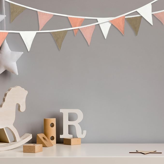 Oudain 2 Pcs Pennant Banner Flags Nursery Garland Triangle Bunting Flags Playroom Wall Decor Banner for Nursery Baby Shower Birthday Boho Wedding Party Event, Each 7.75 ft(Pastel Color)
