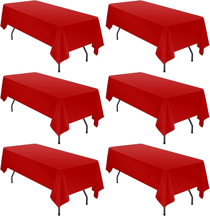 YMHPRIDE 6 Pack Tablecloth 60 x102 inch Polyester Table Cloth for 6 Foot Rectangle Tables,Stain and Wrinkle Resistant Washable Fabric Table Covers Polyester Red Tablecloths for Wedding,Party,Banquet