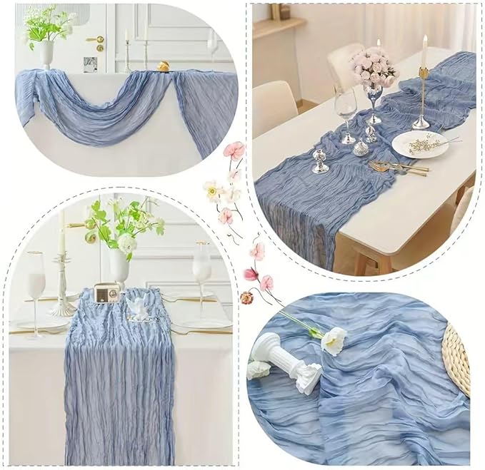 Cheesecloth Table Runner 10ft Rustic Gauze Cheese Cloth 35 x 120 Inches Long for Christmas Wedding Bridal Baby Shower Birthday Table Decorations (Dusty Blue, 6 Pack-10FT)