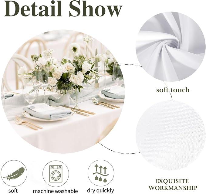 6 Pack White Table Cloth Rectangle 60 x 102 Inch, Rectangle Tablecloth for 6ft Tables, Stain and Wrinkle Resistant Polyester Washable Fabric Tablecloth for Wedding Banquet, Restaurant, Parties