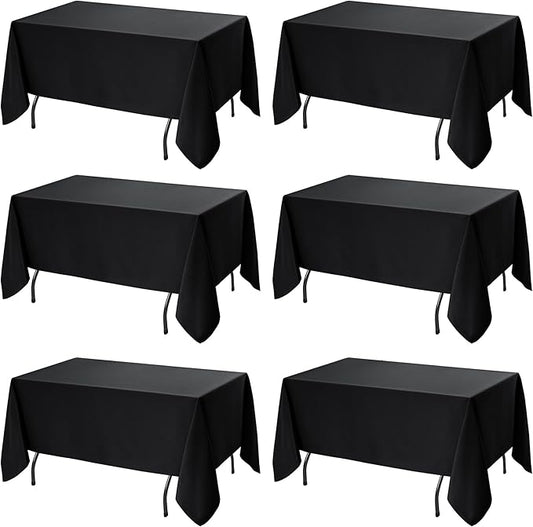 6-Pack Black Tablecloths for Rectangle Tables, 60 x 120 Inches, Stain-Resistant Polyester Fabric for 6 Foot Tables - Washable Table Covers for Weddings, Banquets, Birthday, Parties, Events