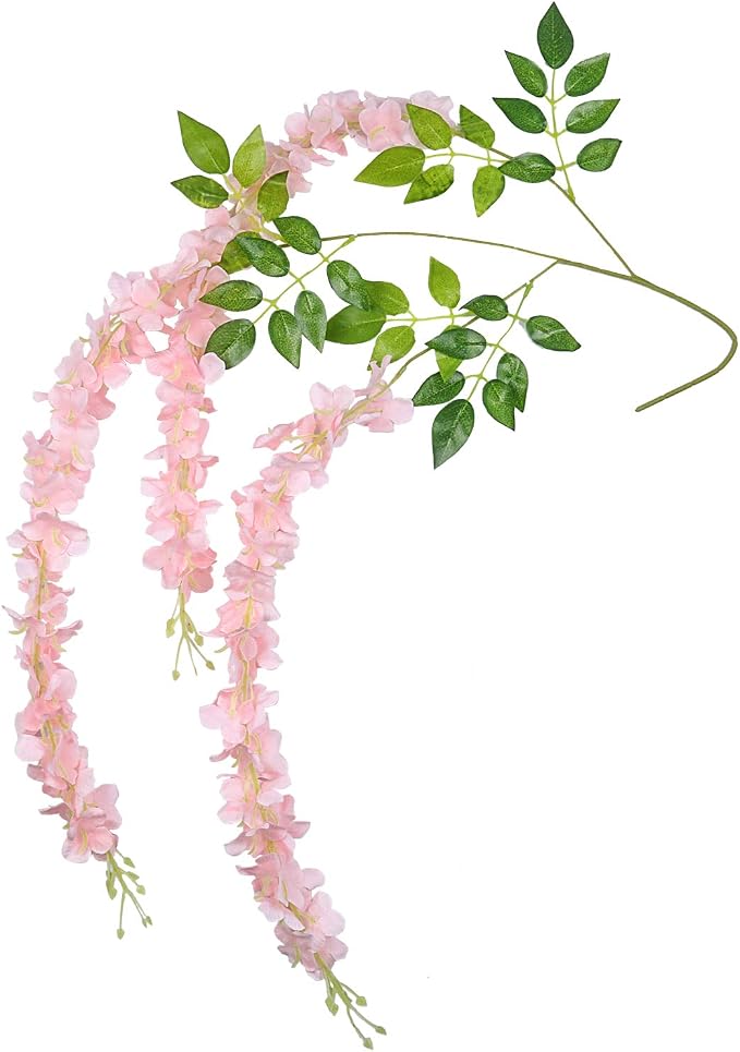 Pauwer 12 Pack (43.2 FT) Artificial Wisteria Vine Ratta Fake Wisteria Hanging Garland Silk Long Hanging Bush Flowers String Home Party Wedding Decor (12 Pack, Blush Peach)