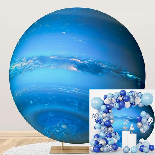 Diameter 3ft Universe Neptune Round Backdrop Cover Cosmic Outer Space Planet Photography Background Solar System Backgrounds for Kids Birthday Party Decor Adults Portrait Photo Booth Props