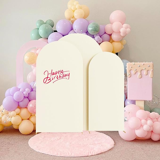HAINARverS Set of 3 Wedding Arch Cover 6FT,6.6FT,7.2FT Spandex Fitted Stretchy Arch Stand Covers,2 Sided Round Top Chiara Backdrop Cover for Birthday Party Banquet Baby Shower Arch Decoration(Ivory)