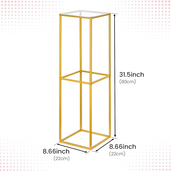 YALLOVE 10 Pcs 31.5 Inch Metal Flower Stand, Gold Centerpieces Vases Stand With Clear Acrylic Sheets, Geometric Display Rack for Wedding Party Decorations