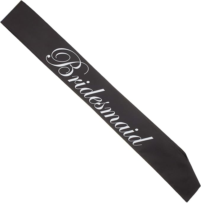 Ella Celebration Bridesmaid Double Layer Sash, Black Satin Bridal Shower Bachelorette Party Accessories Sashes (Bridesmaid, Set of 1)