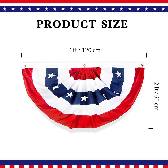 2x4 Ft American Bunting Flags Outdoor, USA Pleated Fan Flag for Outside, 4th of July Decorations Memorial Day Patriotic Flags Bunting Outdoor Indoor Decor (Set of 8)