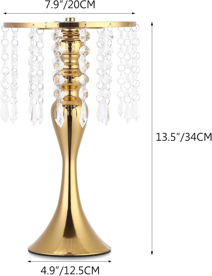 4 Pcs 13.5" Gold Metal Flower Vases for Wedding Table Centerpieces | Gold Finish with Crystal Drops, Durable Metal, for Party Anniversary Home Decor, Easy Assembly, Flowers Not Included