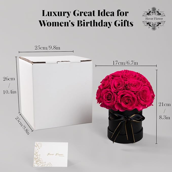 18 Preserved Flowers for Delivery Prime, Roses Dome Forever Flower Decor for Party Home Table Bedroom, Anniversary, Birthday, Wedding Gifts for Women Her (Hot Pink)