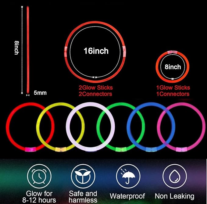 300 PCS Red Glow Sticks Bulk Glow in the Dark Bracelets and Necklaces with Connectors 8" Glowsticks Light Up Neon Party Favors for July 4th Halloween Christmas Wedding Carnival