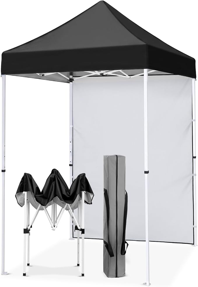 EAGLE PEAK Pop up Canopy 5x5, Outdoor Portable Canopy Tent with One Removable Sunwall, Carry Bag Included, Black