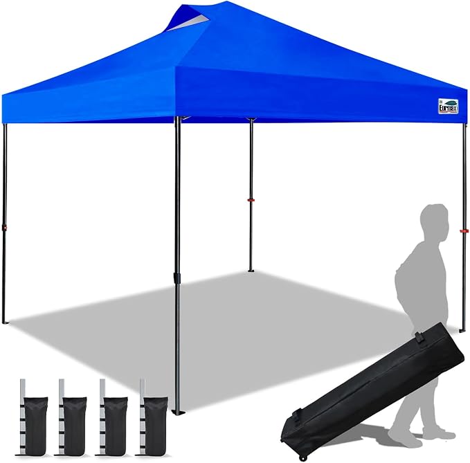 Eurmax USA NOMATTER ONE-Person Open&Close 10x10ft Pop Up Canopy Tent，Portable Shelter Canopy for Outdoor Events，Instant Canopies, Temporary Sunshade,Bonus 4 Sand Bags(Blue)