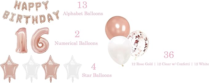 Serves 30,Ultimate Sweet 16 Birthday Party Supplies,Rose Gold Foil Theme,9" Dinner Paper Plates,Cake Topper Photo Props,Ideal for Sweet 16 Birthday Party Celebration Decoration