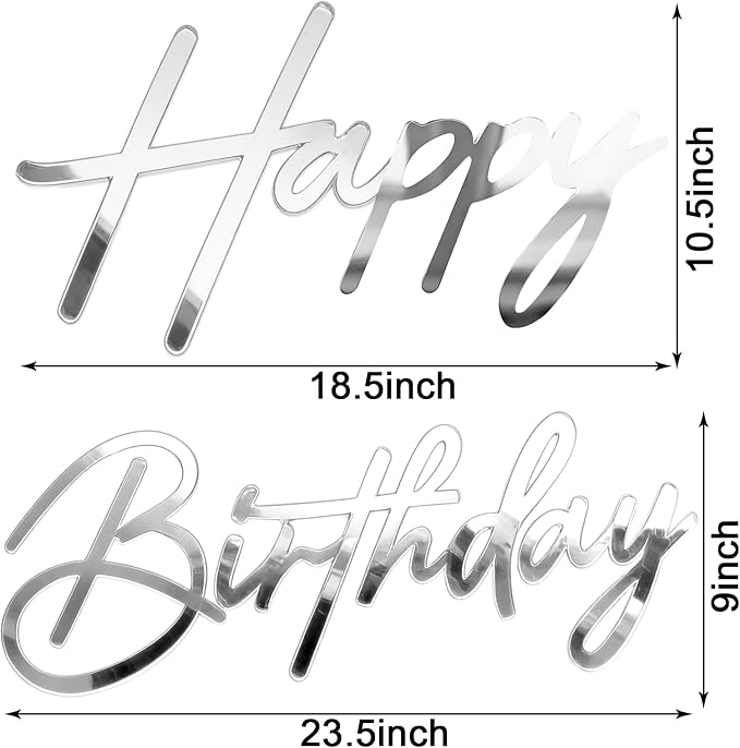 Happy Birthday Sign for Backdrop - Large Acrylic 'Happy Birthday' Mirror Sticker Sign for Birthday Balloon Arch Backdrop Party Wall Decor - Silver