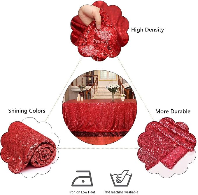 Juya Delight 60" x 102" Red Sequin Tablecloth Rectangle Sequin Table Cover for Wedding Birthday Party Festival Ceremony Cake Dessert Table