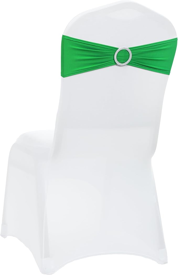 VDS - Light Green | Spandex Chair Sashes Bows | 125 PCS | Stretch Elastic Banquet Universal Folding Chair Band Tie with Silver Buckle Slider for Wedding Party Conference Celebration Event Decoration