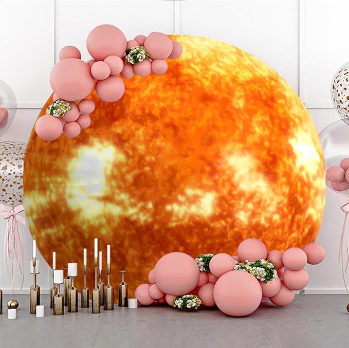 Diameter 7.2ft Outer Space Sun Round Backdrop Cover Galaxy Planets Circle Photography Background for Kids Birthday Party Decor Cake Table Photo Booth Props
