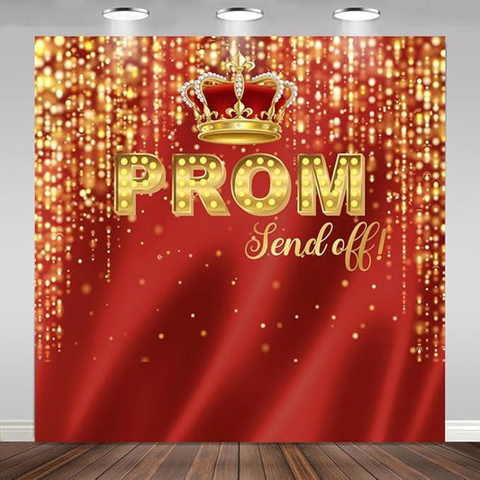 Prom Send Off Backdrop 10x10ft Red and Gold 2026 Graduation Photography Background Party Decorations Class of 2026 Congrats Grad Banner Photo Booth Props