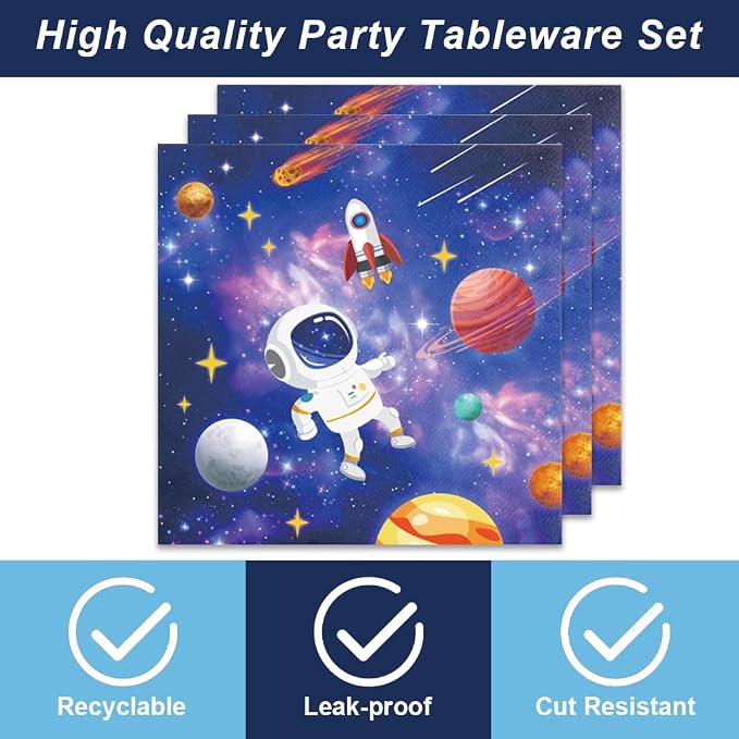 96Pcs Space Birthday Decorations Solar System Paper Plates and Napkins Supplies for Astronaut Baby Shower Decor Blue Galaxy Planet Birthday Tableware Set Space Themed Party Decorations