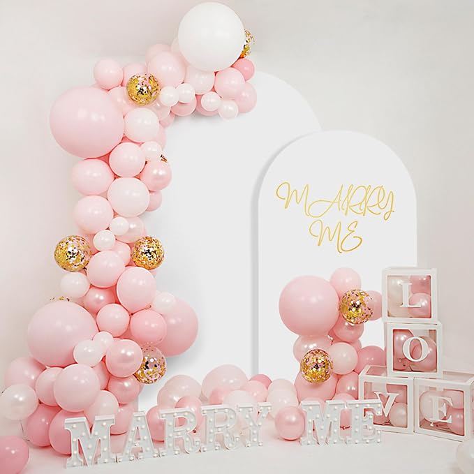 SuuWoee Arch Backdrop Stand Set of 2 With Cover (7.2FT+6FT) Gold Metal Wedding Arch Balloon Stand With Cover for Birthday Party Baby Shower Graduation Ceremony Decoration