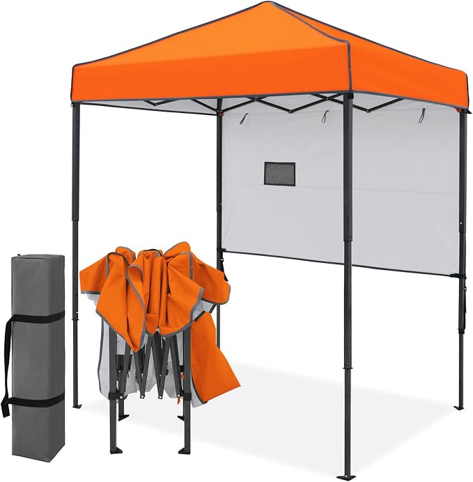 EAGLE PEAK 6x4 Instant Pop Up Canopy Tent with 1 Half Wall Panel, Straight Leg Sun Shelter, Portable Canopy with Carry Bag for Camping, Beach & Sports, Orange