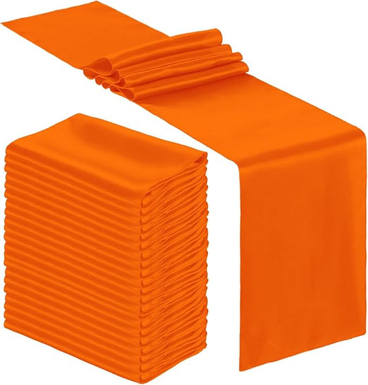 Bencailor 24 Pcs Orange Satin Table Runner Bulk 12 x 108 Inches Long Table Runners Bright Smooth Fabric Tablecloth for Wedding Banquet Birthday Spring Graduation Party Decorations