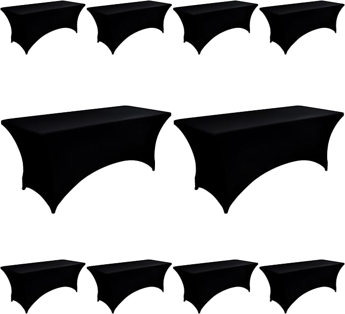 10-Pack 6ft Black Spandex Table Covers for Rectangle Standard Folding Tables - Wrinkle Resistant Stretch Tablecloths - Ultimate Fitted Table Protector for Parties, Banquet, Wedding