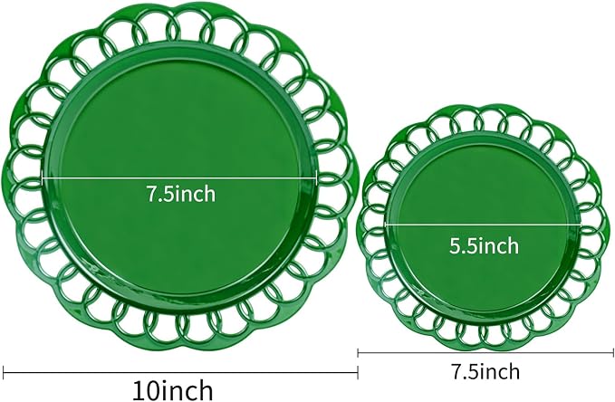 COLOSUS 60pcs Green Plastic Christmas Plates Set,Elegant Lace Rim Disposable Plates,Nice Plastic Plate for Party include 30 Dinner Plates and 30 Dessert Plates for Party,Wedding
