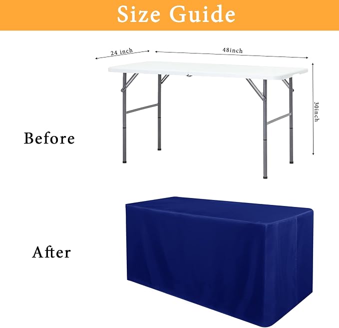 Obstal 2 Pack Table Clothes for 4 Foot Rectangle Tables - Water Resistant Washable Fabric Polyester Rectangle Table Cover Protector for Wedding, Banquet and Trade Shows, 48L x 24W Inches, Royal Blue