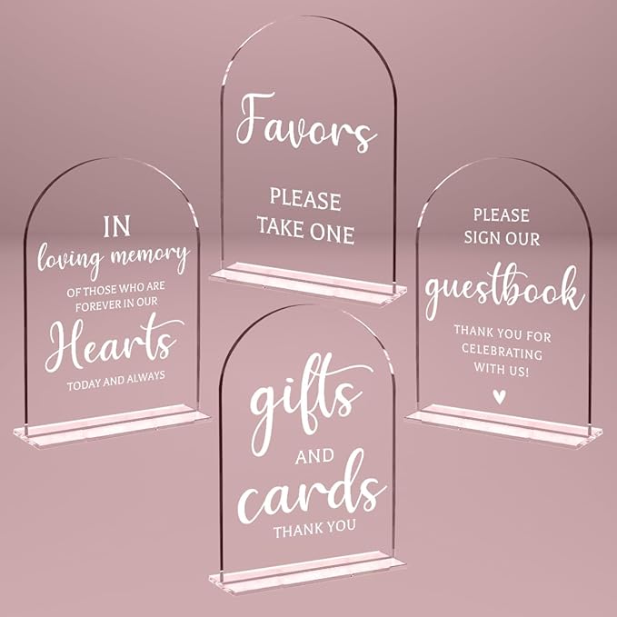 4 Pcs Wedding Sign Decor, Ceremony Sign for Reception & Event Party,Bridal Shower Decorations, Wedding Table Accessories for Anniversary and Event 5x7 Inch