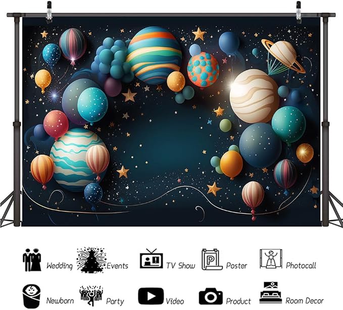 7x5ft Planetary Solar System Backdrop Outer Space Theme Photography Background for Astronaut Baby Kids Birthday Party Cake Smash Decoration Banner