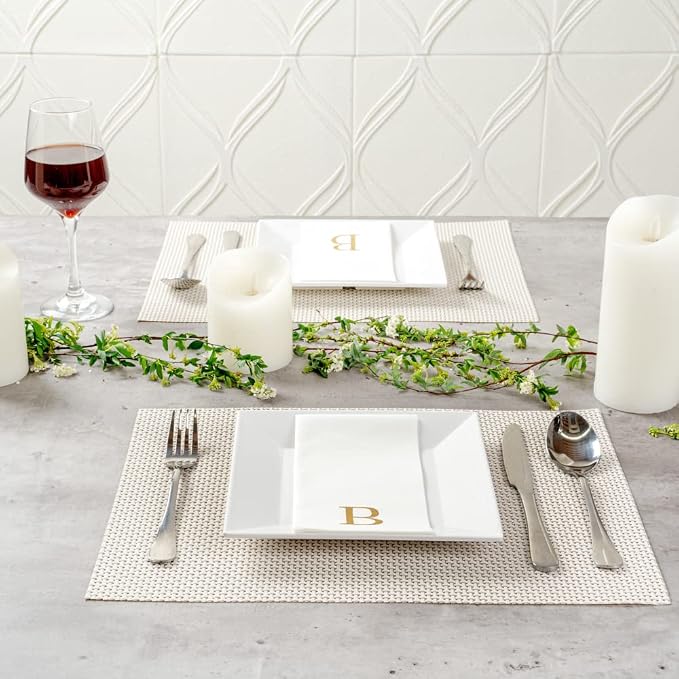 Luxenap 15.8 X 7.9 Inch Linen-Feel Guest Towels, 2000 Lettered Hand Towels - Gold Letter 'B', Sans Serif Font, White Paper Dinner Napkins, airlaid, For Restrooms And Tables - Restaurantware