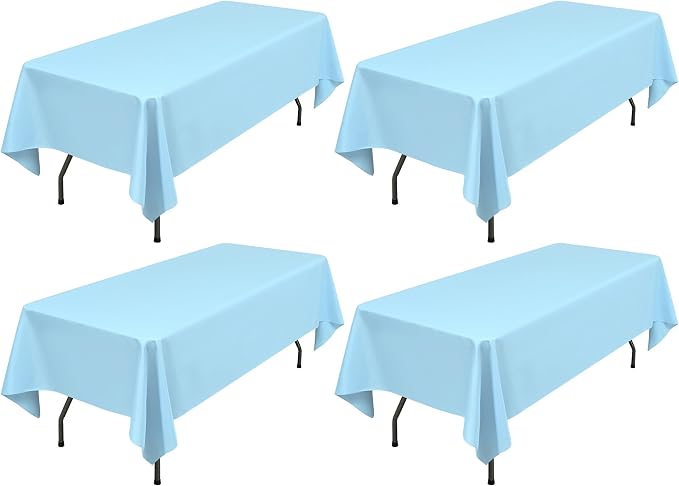 Showgeous 4 Pack Light Blue Tablecloths for 8 Foot Rectangle Tables 60 x 126 Inch, 8ft Rectangular Washable Polyester Table Cover for Wedding Party Banquet
