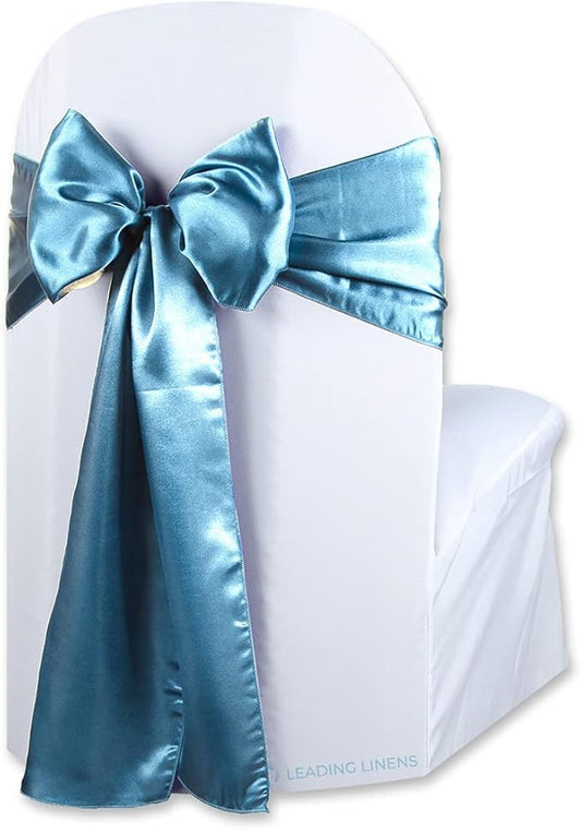 Satin Bow Sash Chair Cover Decoration - Elegant Sashes for Weddings, Banquets, Receptions, Special Events, Restaurants, and Parties - 28 Available Color Choices, Set of 150, Teal Blue